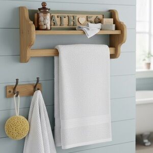 Vintage Wooden "BATH 5 Cents" Towel Rack – Rustic Primitive Wall Shelf